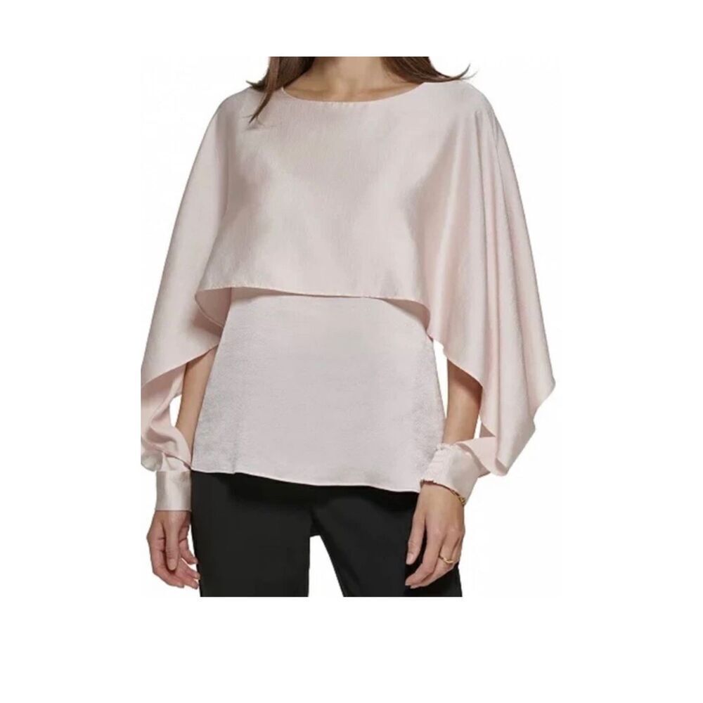 NWT DKNY Smocked Cuff Cape Blouse Pink Size S